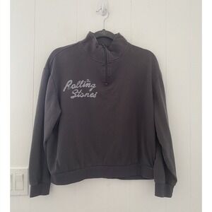 The Rolling Stones Sweatshirt Womens Large Gray Checkered Tongue 1/4 Zip